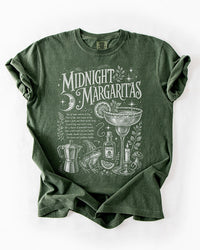 Hemp green Midnight Margaritas witchy graphic tee with moon and potion artwork