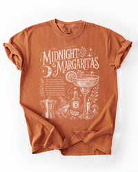 Yam orange Midnight Margaritas witchy graphic tee with vintage cream artwork