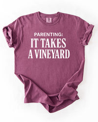 Parenting It Takes a Vineyard berry pink funny mom graphic tee