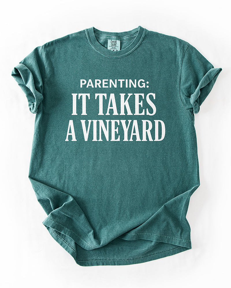 Parenting It Takes a Vineyard blue spruce funny parenting graphic tee