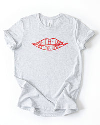 Ash gray lightweight graphic tee featuring red Save The Drama For Your Mama lips design.