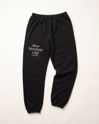 Black Slow Mornings Club graphic sweatpants with elastic cuffs