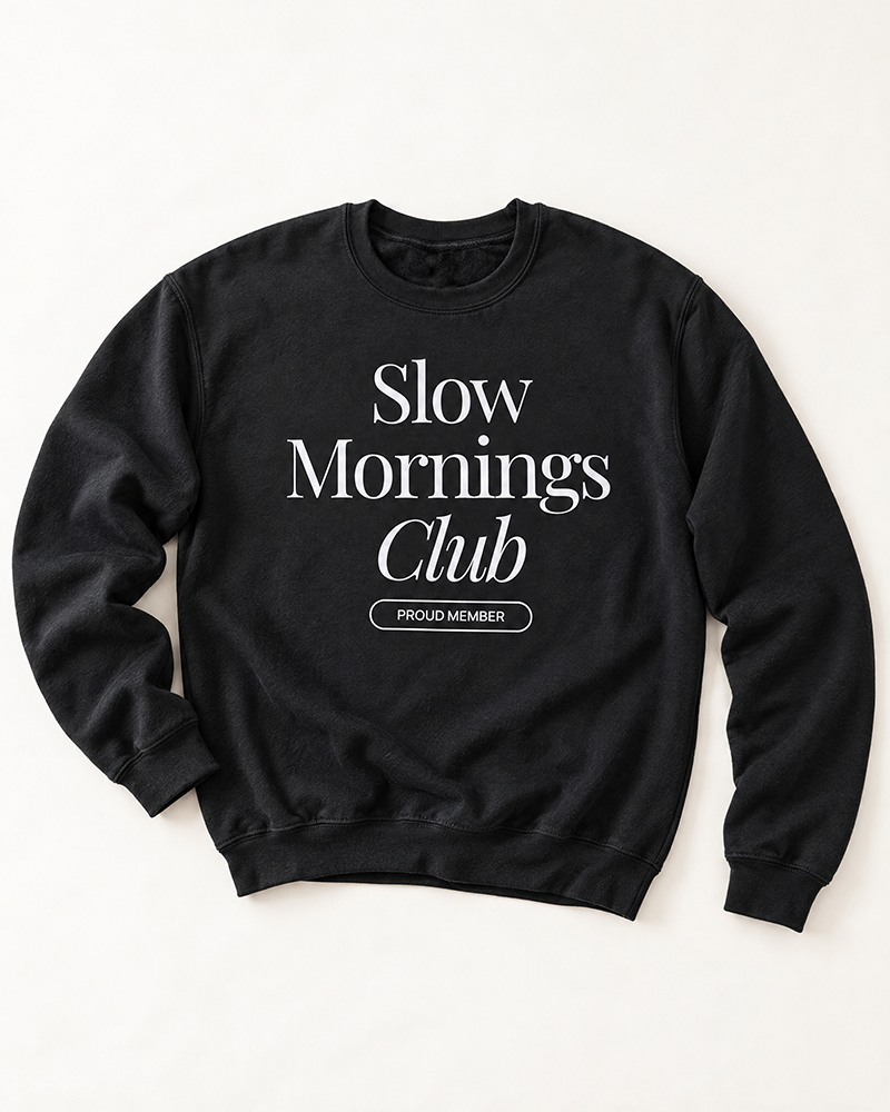 Black Slow Mornings Club graphic crewneck sweatshirt