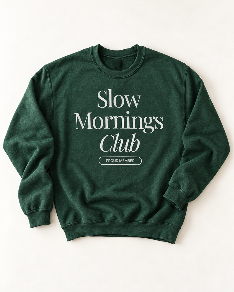 Forest green Slow Mornings Club graphic crewneck sweatshirt