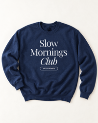 Navy Slow Mornings Club graphic crewneck sweatshirt