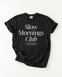 Black Slow Mornings Club garment-dyed heavyweight graphic t-shirt