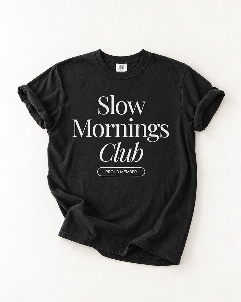 Black Slow Mornings Club garment-dyed heavyweight graphic t-shirt