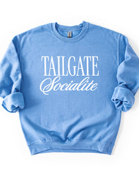 Carolina Blue Tailgate Socialite crewneck sweatshirt with white graphic, women's football game day sweatshirt