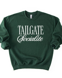 Forest Green Tailgate Socialite crewneck sweatshirt with white graphic, women's football game day sweatshirt