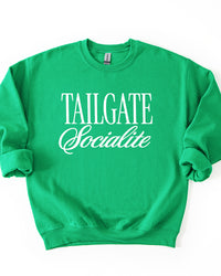 Irish Green Tailgate Socialite crewneck sweatshirt with white graphic, women's football game day sweatshirt