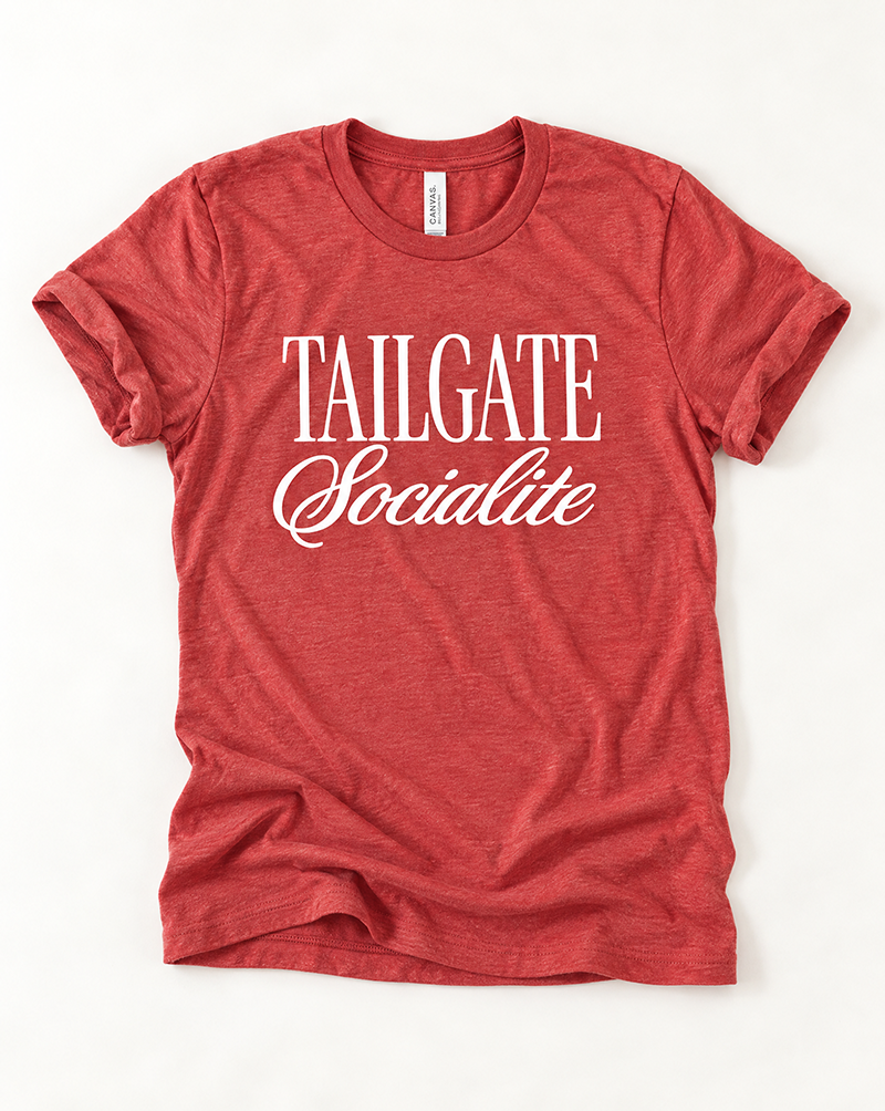 Tailgate Socialite heather red game day graphic tee