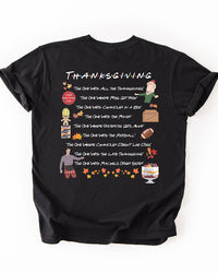 Black heavyweight Thanksgiving graphic T-shirt featuring a cartoon turkey wearing sunglasses and a fez with The One Where It's Thanksgiving lettering.
