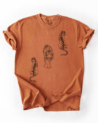 Yam Comfort Colors heavyweight tiger graphic tee with three black illustrated tigers
