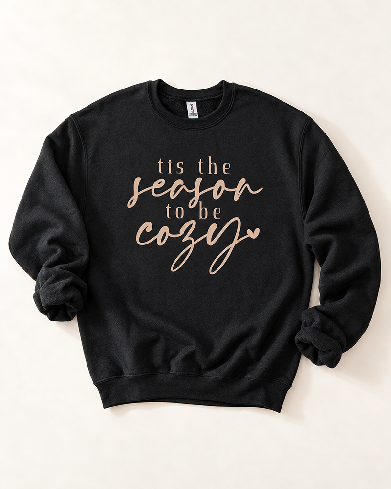 Black Tis the Season to Be Cozy graphic sweatshirt for fall