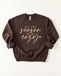 Dark chocolate Tis the Season to Be Cozy graphic crewneck sweatshirt