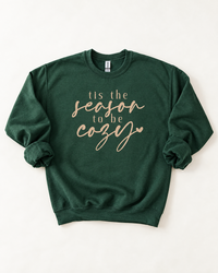 Forest green Tis the Season to Be Cozy fall crewneck sweatshirt