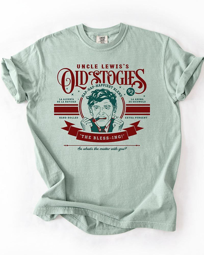 Uncle Lewis Old Stogies Christmas Vacation heavyweight tee with vintage holiday graphic