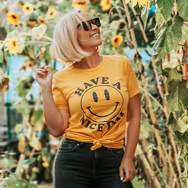 Have A Nice Day Retro Smiley Face Tee Shirt (Wholesale)