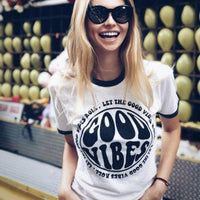 Good Vibes Ringer Tee - Alley & Rae Apparel