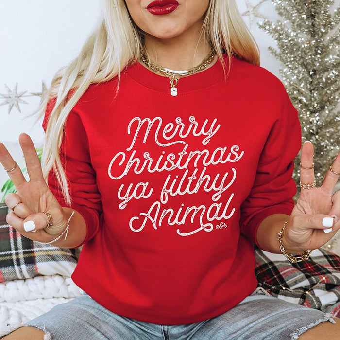 Merry Christmas Ya Filthy Animal Crewneck Sweatshirt - Alley & Rae Apparel